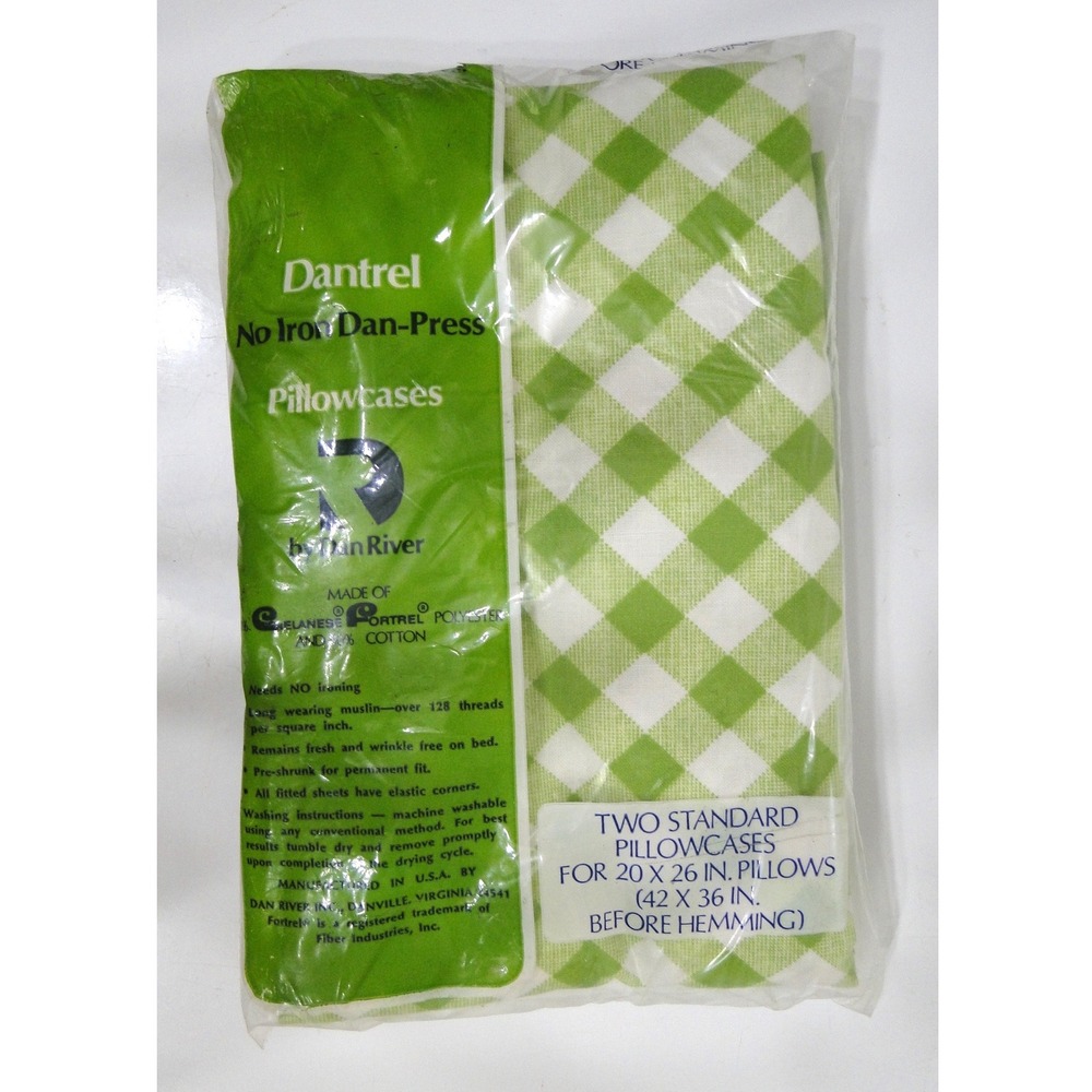 Vintage Dan River Dantrel Gingham Pillowcases Green White Set of 2 New
